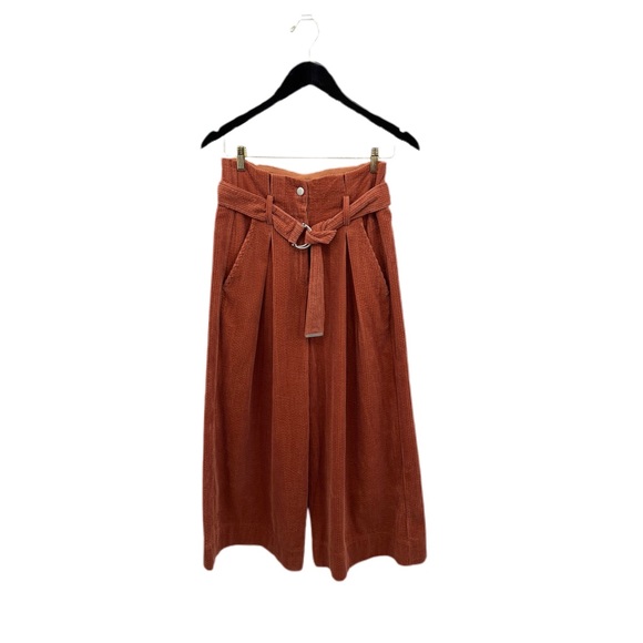Anthropologie Pants - NWT ANTHROPOLOGIE THE KORNER Orange Corduroy Belted Wide Leg Cropped Pants Sz 4